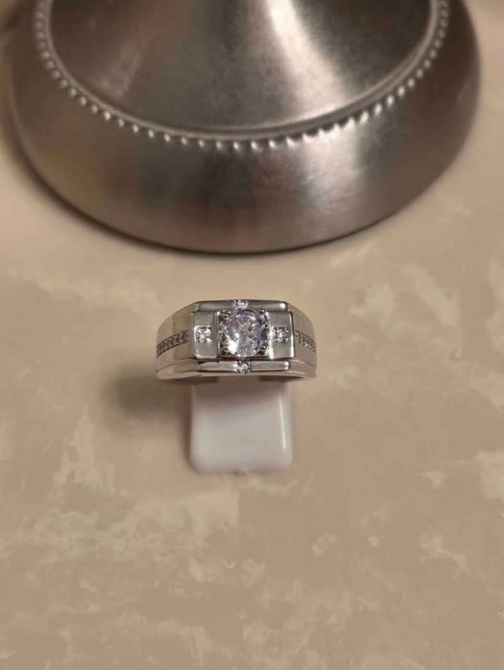 Men's Silver and CZ Statement Ring Size 9